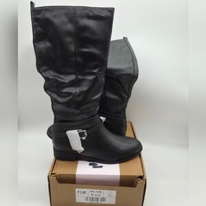 Journee Black Ivie Riding Knee High Boots Wide Calf & Buckle Detail Size 7.5